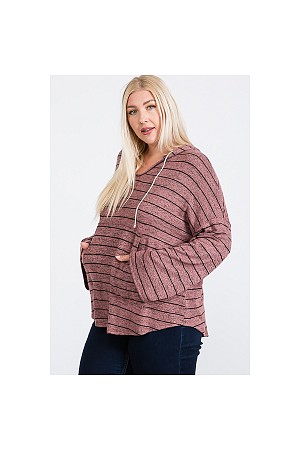 STRIPE V-NECK FRONT POCKET ROU ...